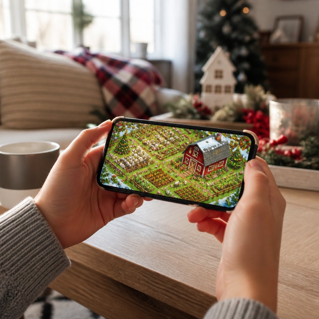 close-up of a FarmVille farm decorated with holiday items