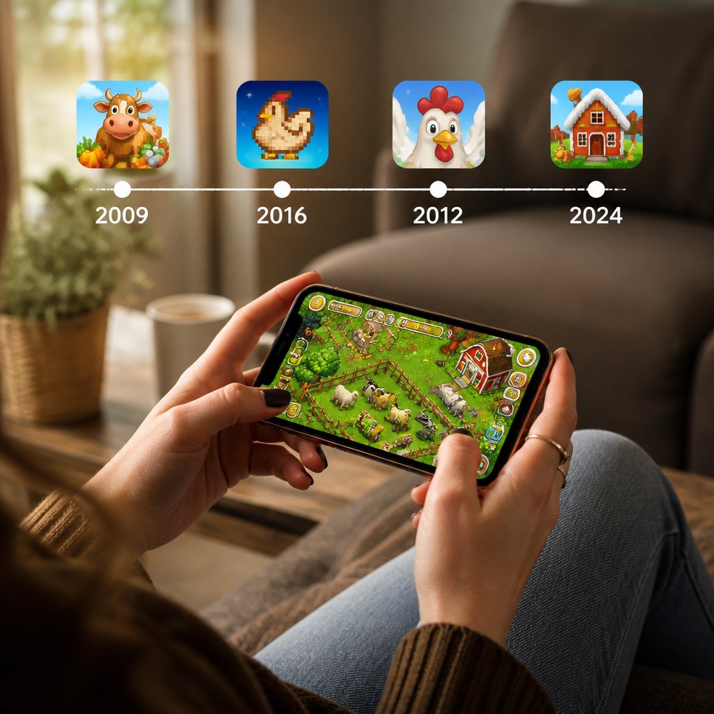 timeline graphic showing FarmVille 2009 launch leading to mo