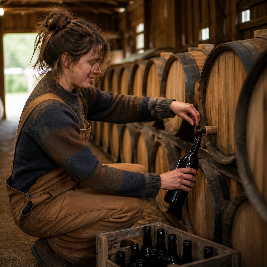 Stardew Valley farmer collecting ancient fruit wine bottles