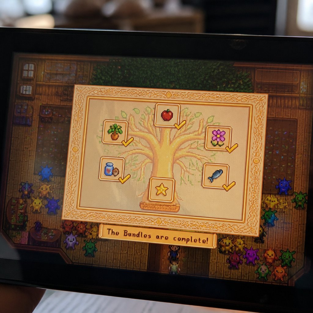 Stardew Valley bundle completion screen showing golden check