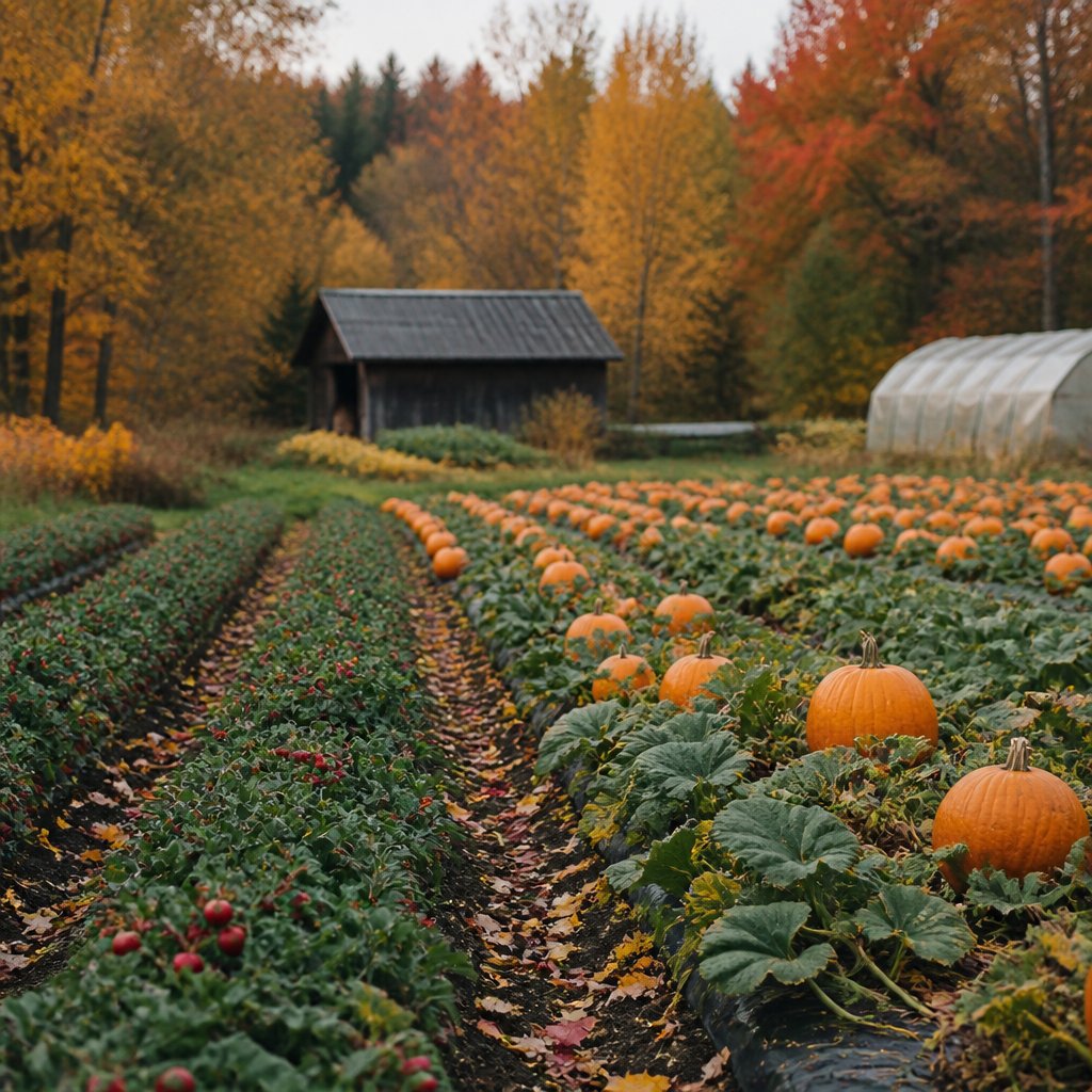 a fully planted Stardew Valley farm in fall showing cranberr