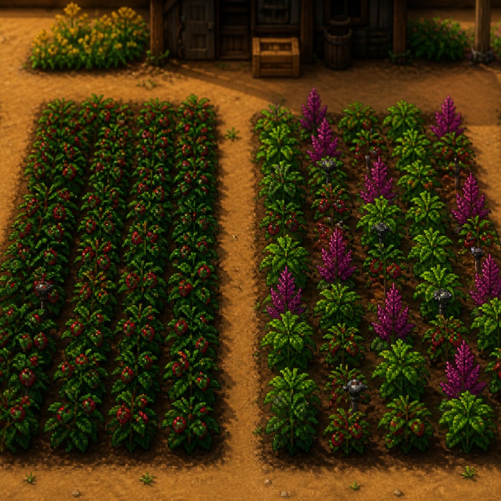 side-by-side Stardew Valley farm comparison showing a cranbe