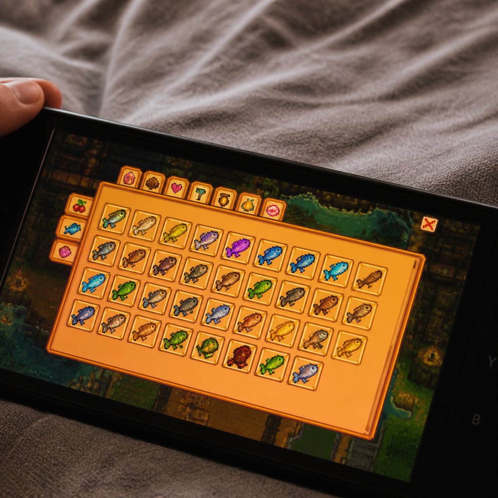 Stardew Valley fish collection screen showing multiple legen