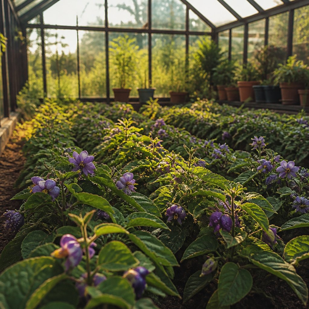 interior of Stardew Valley greenhouse filled with rows of an