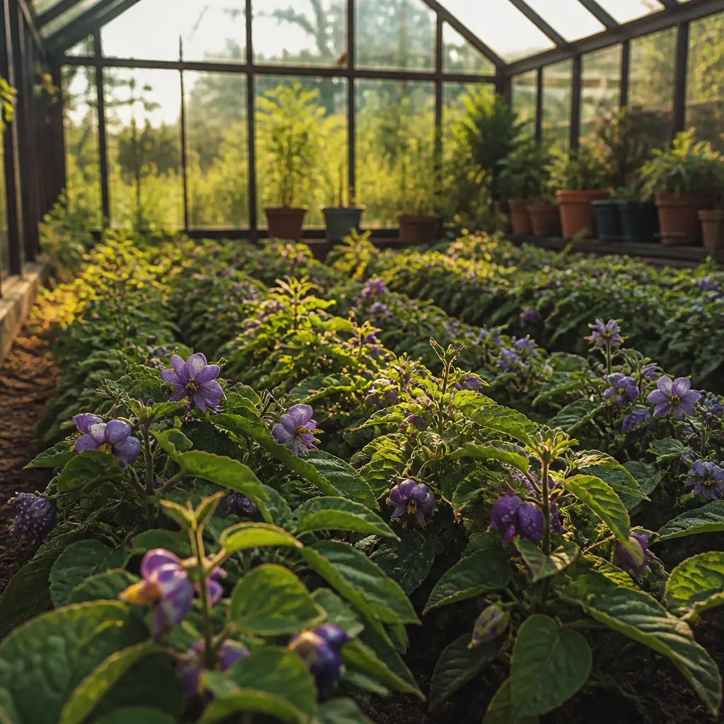 interior of Stardew Valley greenhouse filled with rows of an