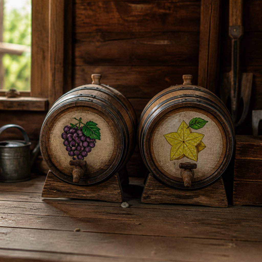 side-by-side comparison of ancient fruit wine and starfruit