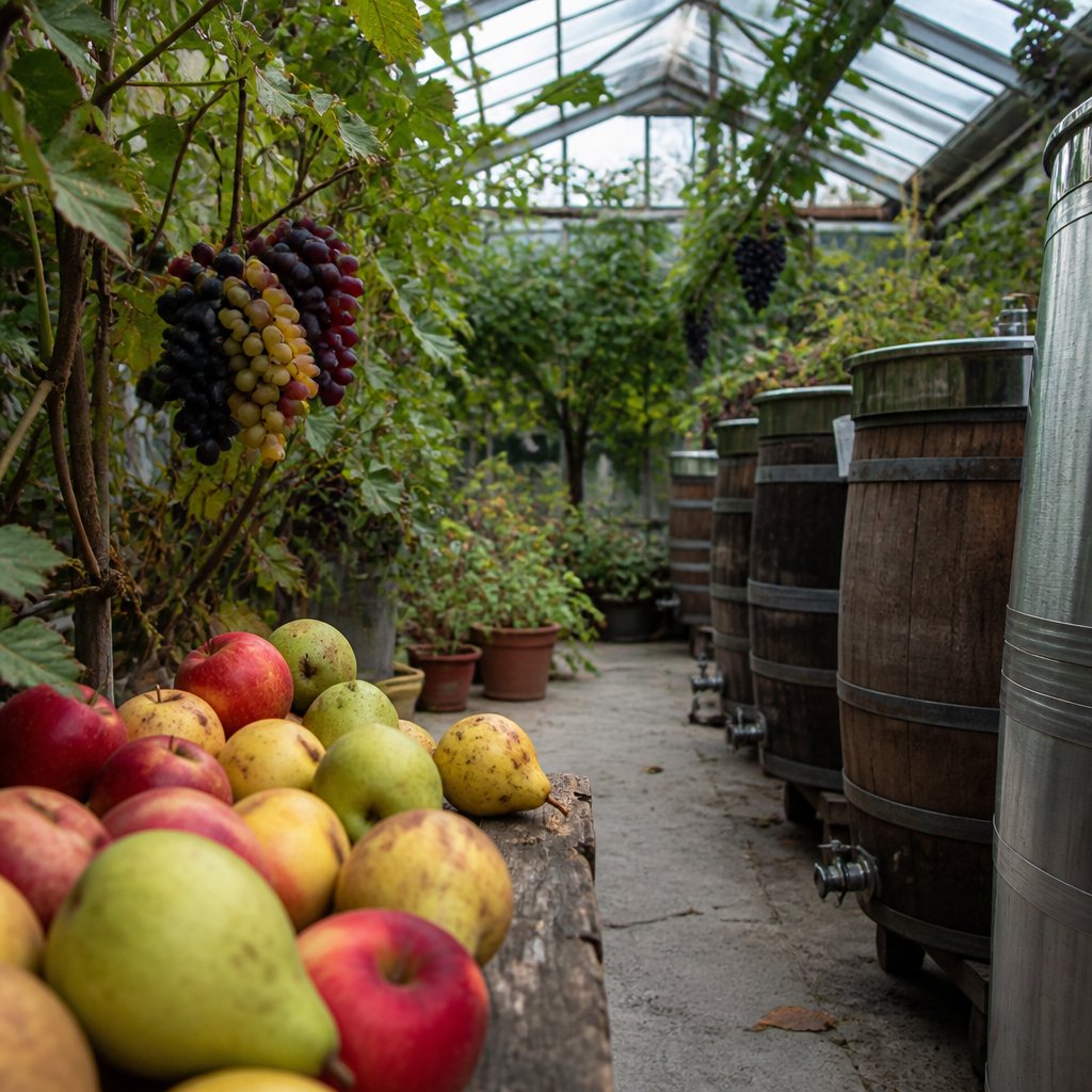 a greenhouse filled with ancient fruit plants
