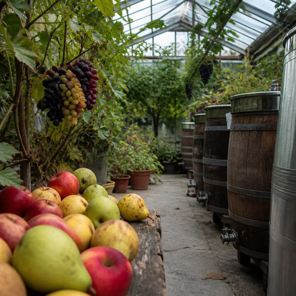 a greenhouse filled with ancient fruit plants