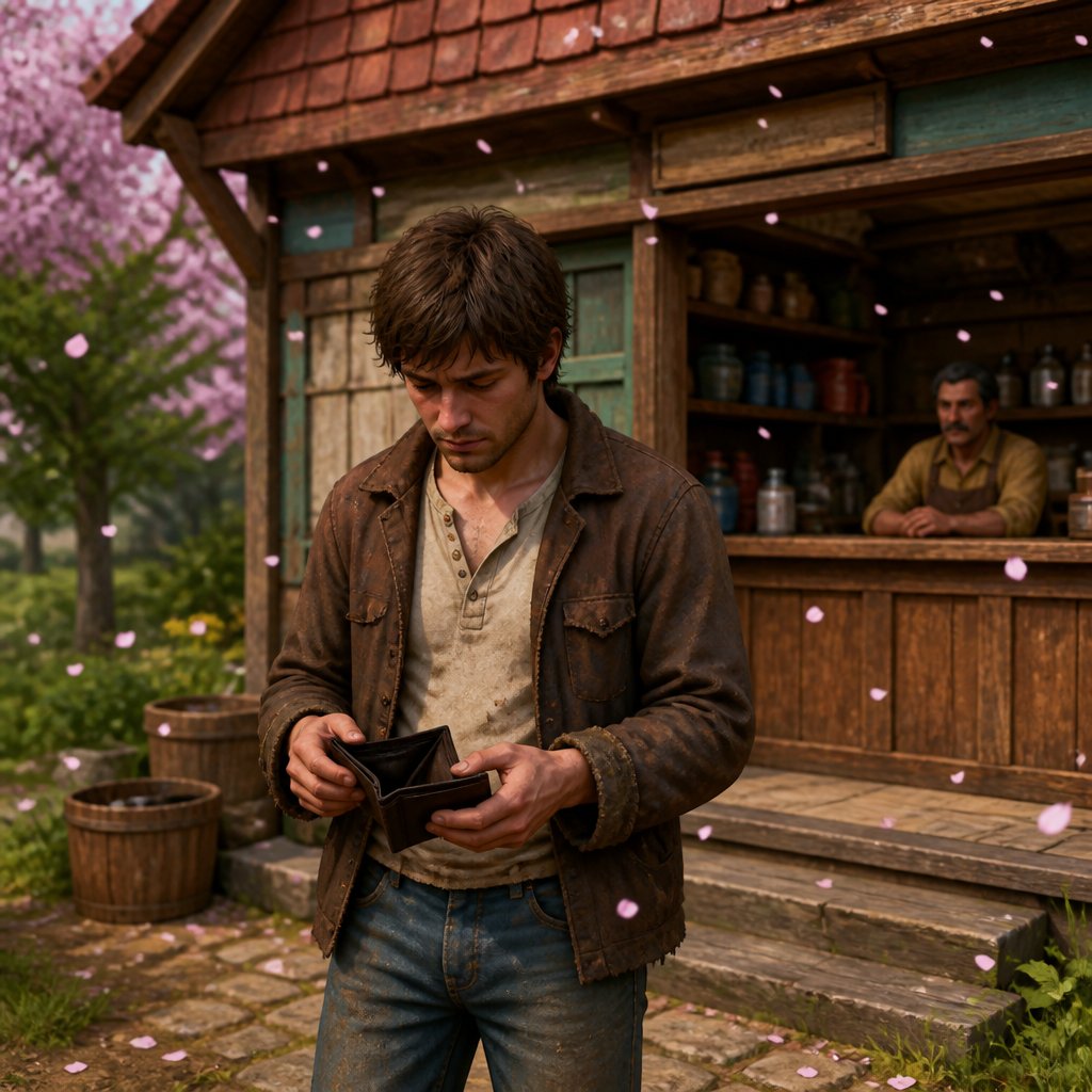 broke farmer standing outside Pierre's shop in Stardew Valle