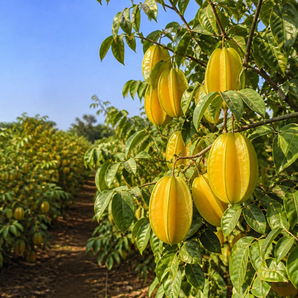 rows of starfruit crops glowing gold in Stardew Valley summe