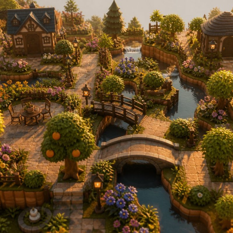 overhead view of a fully terraformed Animal Crossing island