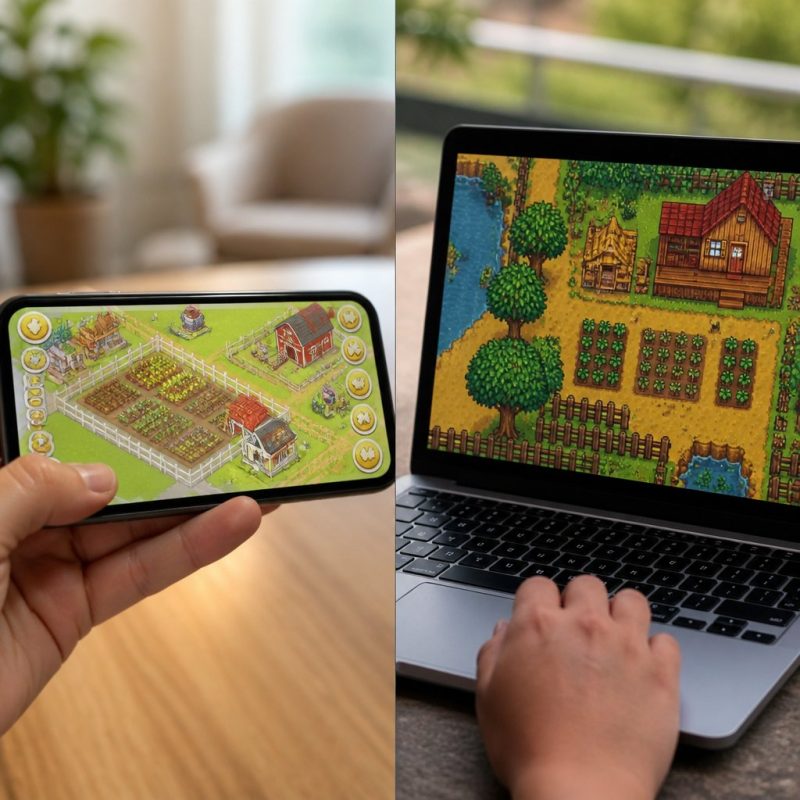 split screenshot comparing Hay Day mobile harvest screen ver