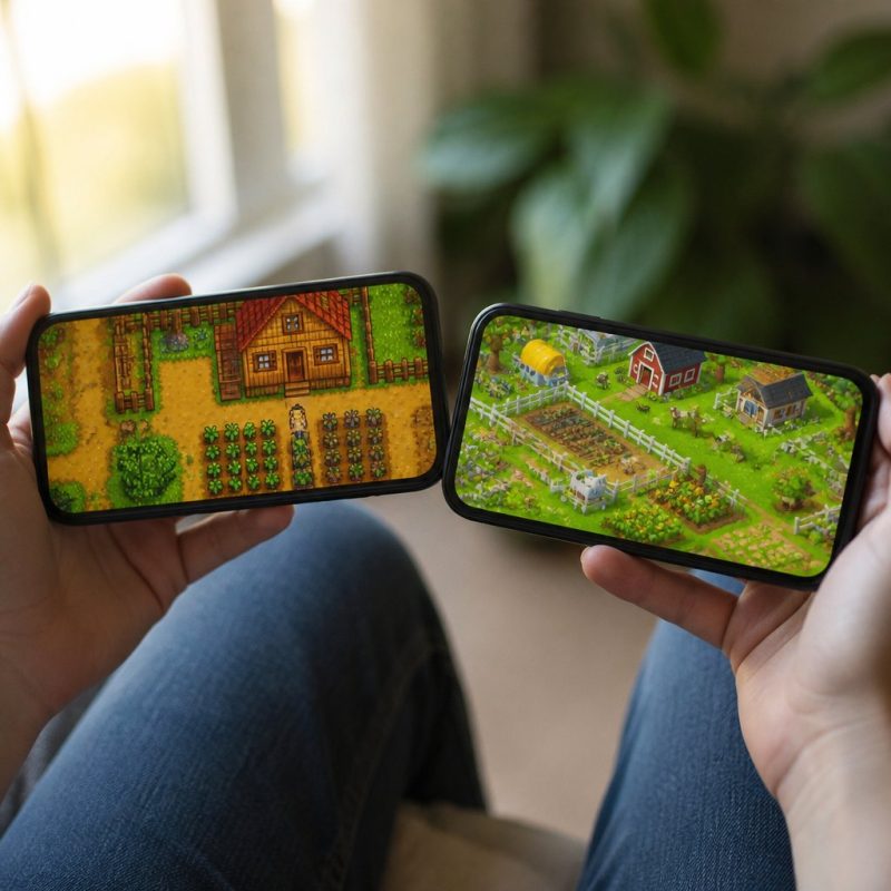 side-by-side comparison of Stardew Valley mobile and Hay Day