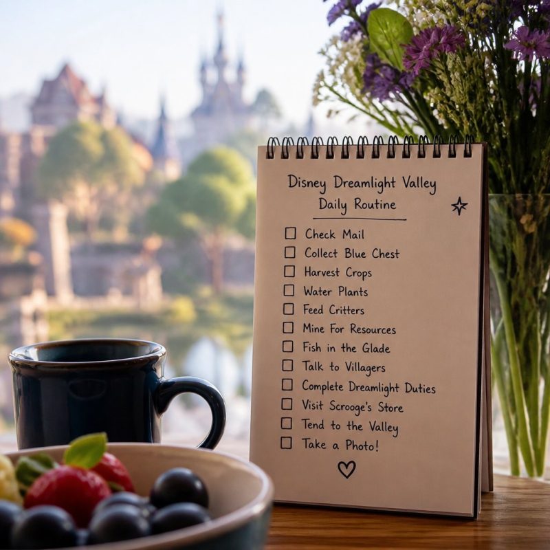 organized Disney Dreamlight Valley daily routine checklist o