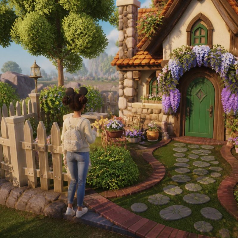 Player character decorating a cozy cottage exterior in Dream