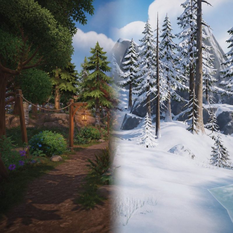 Side-by-side biome view of Dreamlight Valley showing the lus