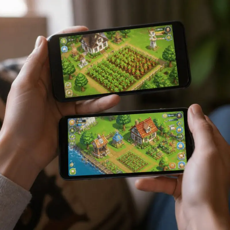 side-by-side comparison of FarmVille 2 and FarmVille 3 farm