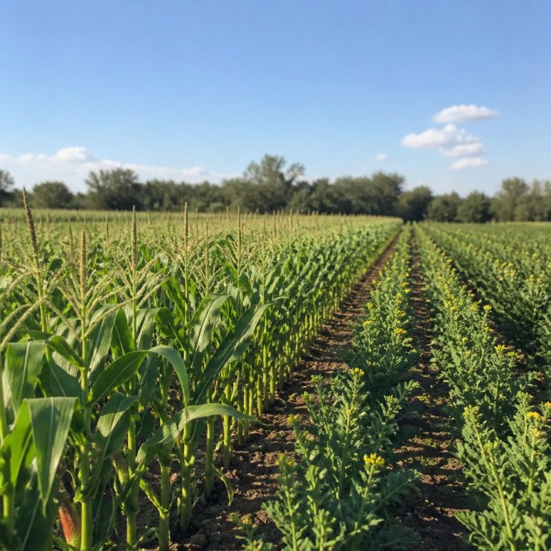 a fully planted Hay Day farm with rows of corn and indigo cr