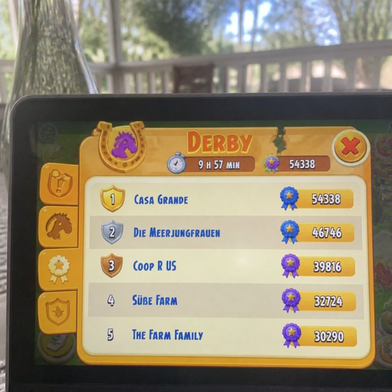 Hay Day derby scoreboard showing a neighborhood ranked first