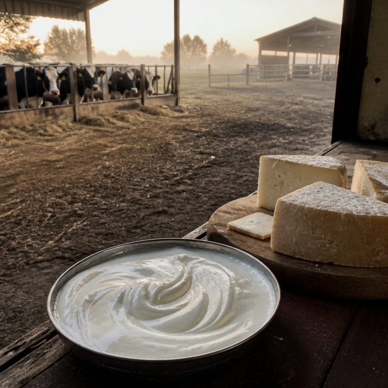 Hay Day dairy stall producing cream and cheese with cow barn
