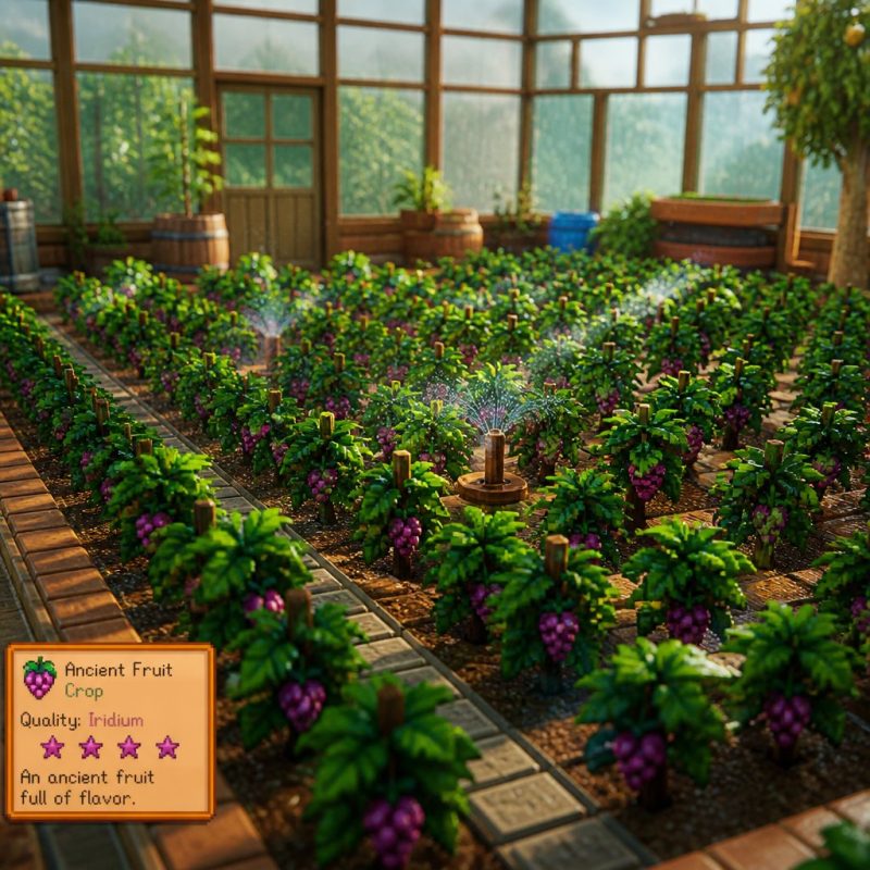 Stardew Valley greenhouse filled with Ancient Fruit plants i