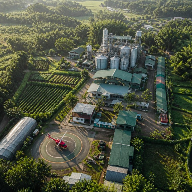 overhead view of a colorful Township mobile farm with factor