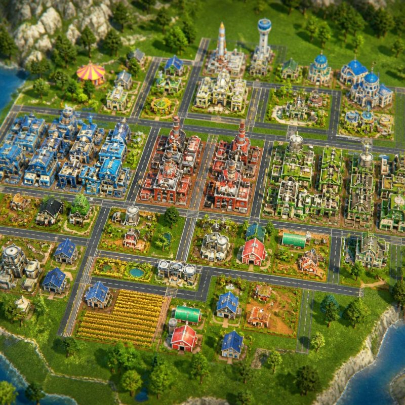 aerial view of a well-organized Township mobile game town wi