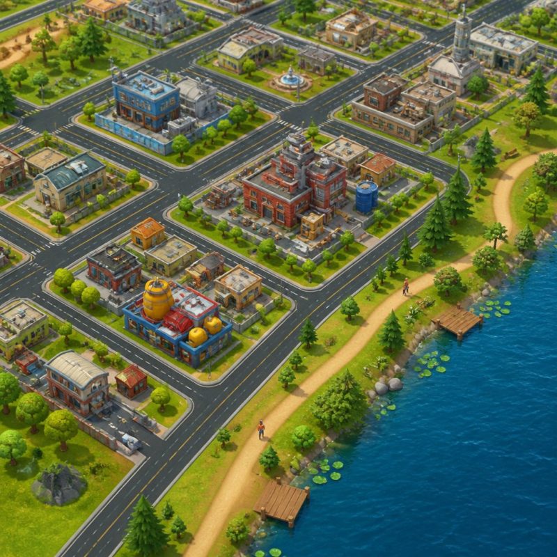 Township mobile game road grid layout showing 3-tile-wide st