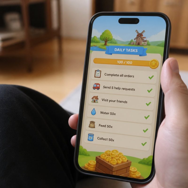 Township daily task checklist screen showing completed tasks