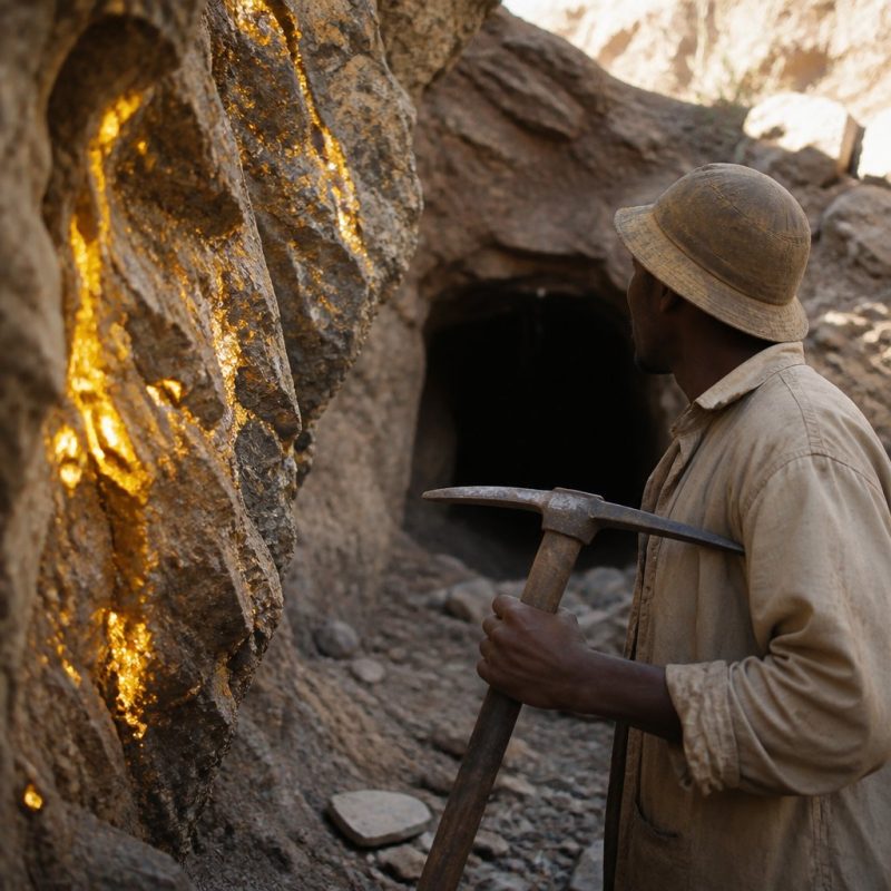 township mine entrance underground with glowing ore veins on