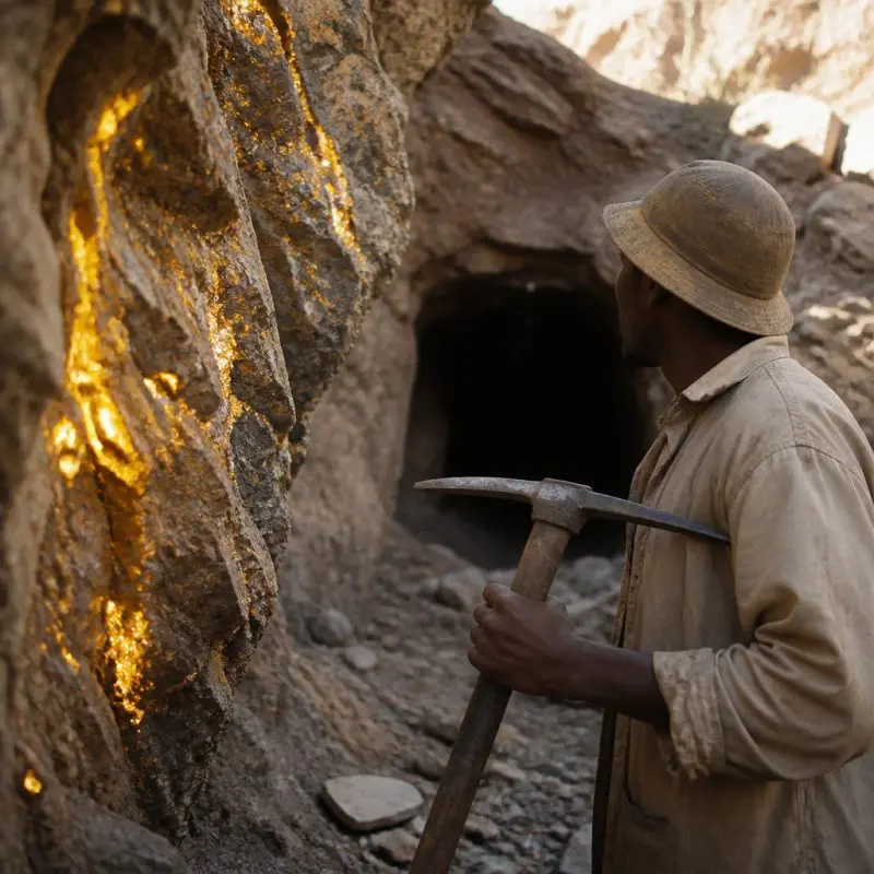 township mine entrance underground with glowing ore veins on